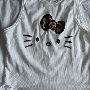 SHEIN White Crop Top with Leopard Bow Detail